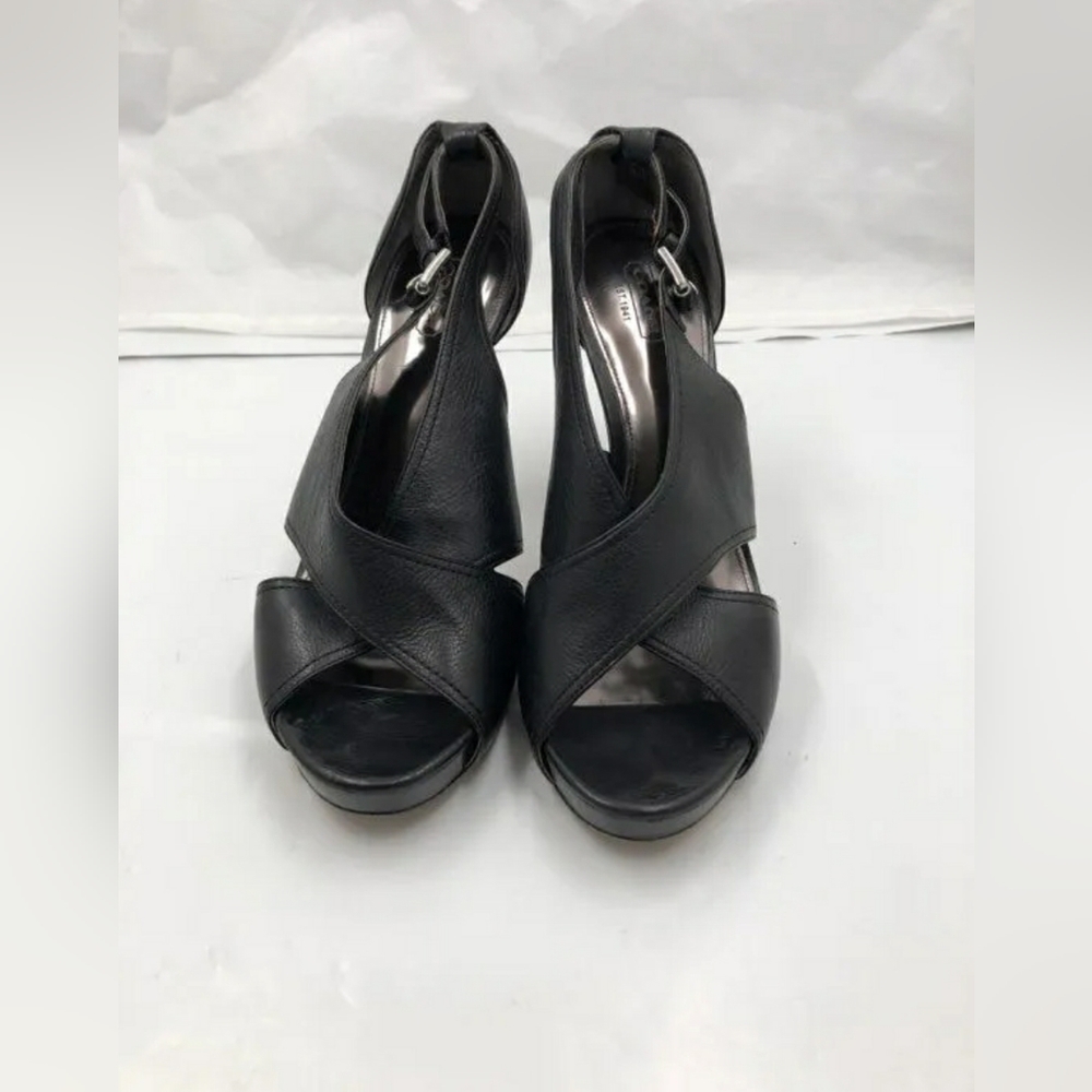 Coach Designer Black Leather Adelle Criss Cross Heel Stiletto Strappy 9 - Picture 6 of 10